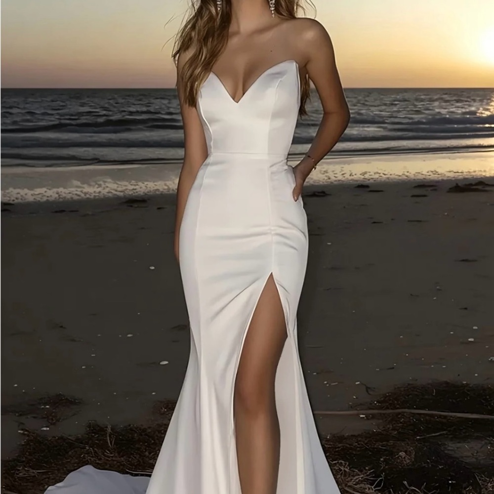 Strapless Ivory Wedding Dress with Slit